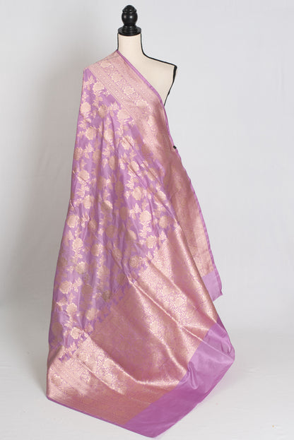 Sia : Silk Mark Certified Lavender Banarasi Saree with 38 Size Stitched Blouse image 3
