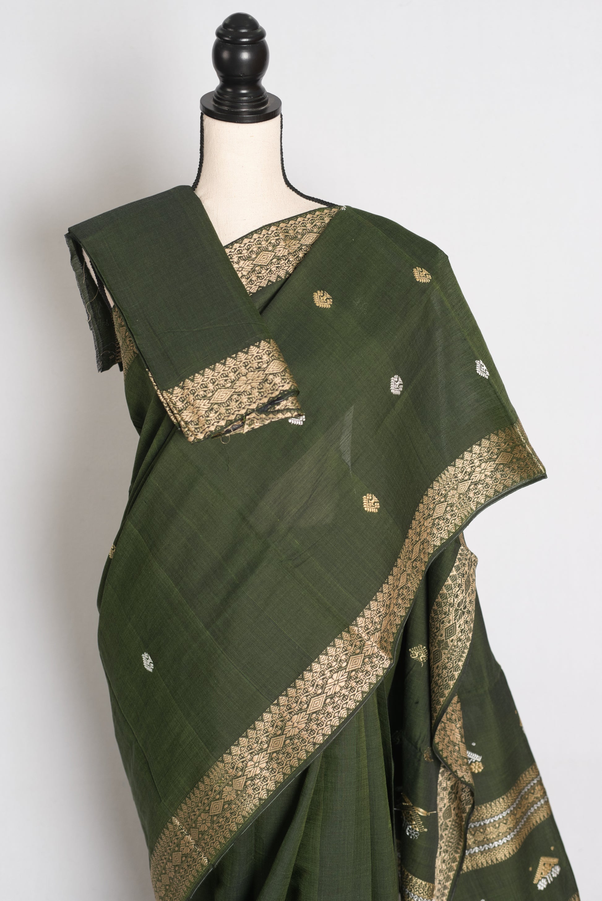Mandira : Heena Green Pure Cotton Assamese Handloom Saree image 2