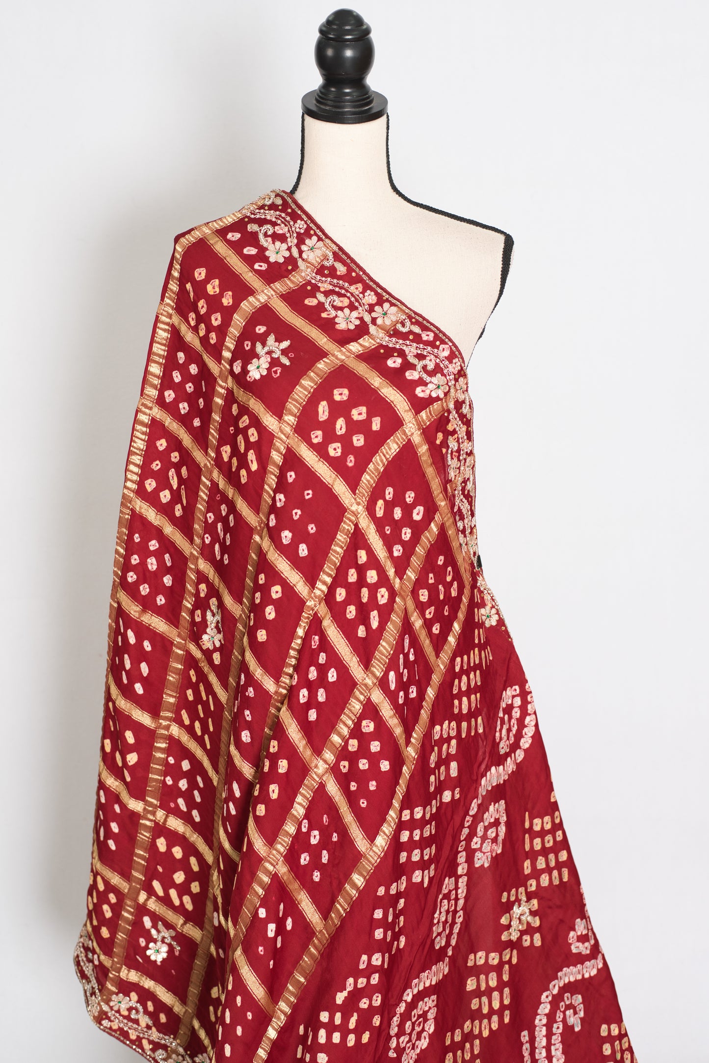 Roshni | Maroon Gharchola Gajji Silk Saree | Zardosi Gota Patti Hand Embroidery image 4