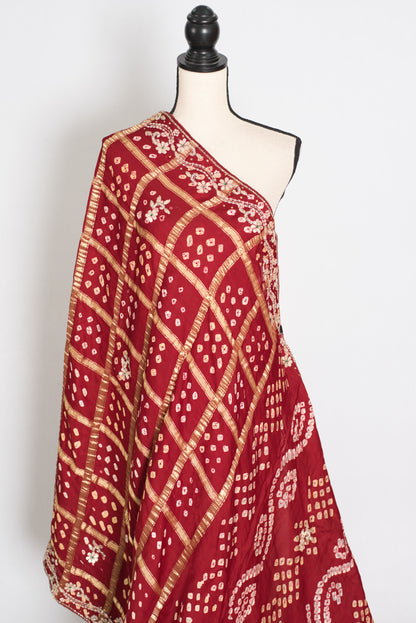 Roshni | Maroon Gharchola Gajji Silk Saree | Zardosi Gota Patti Hand Embroidery image 4