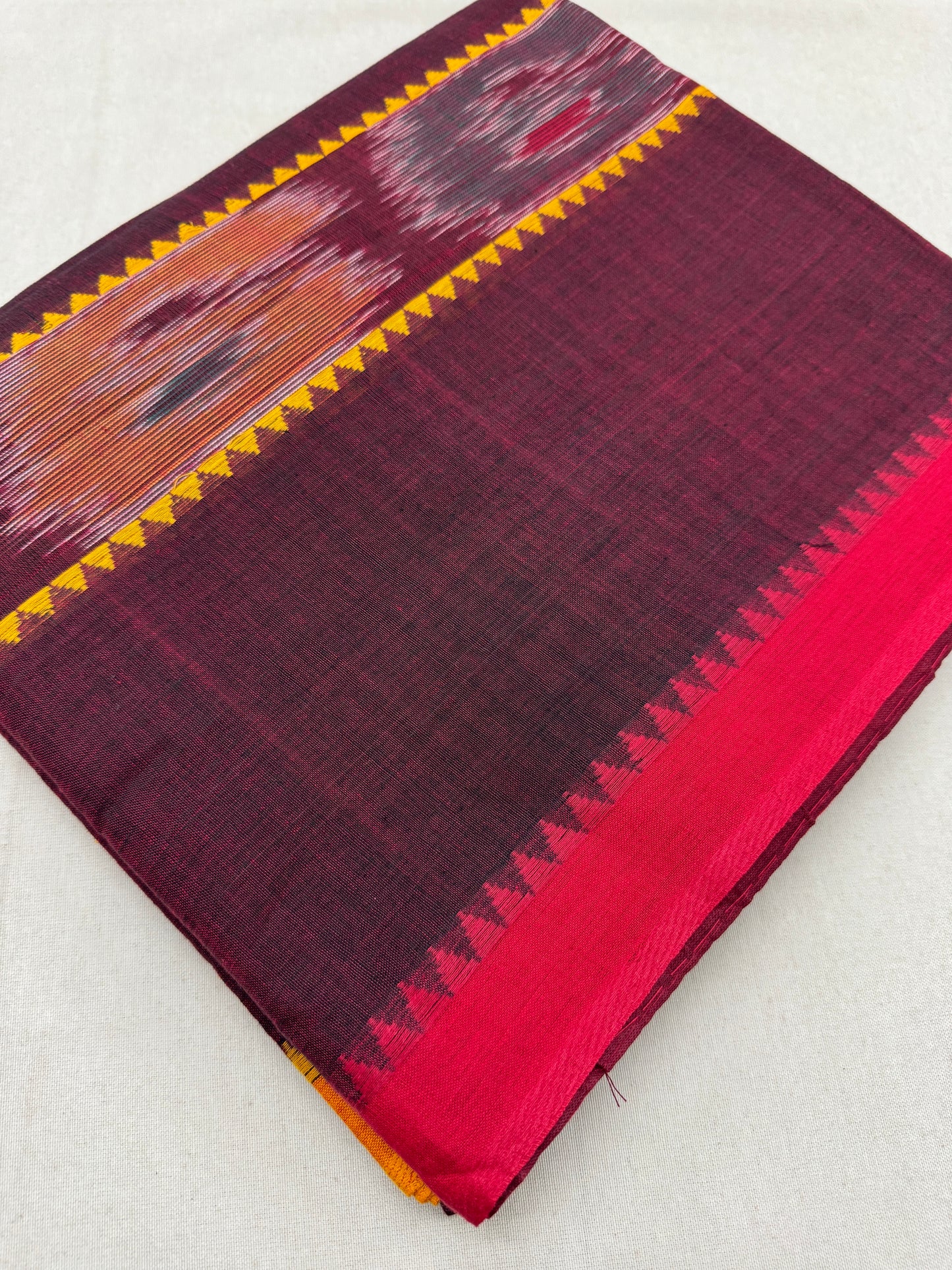 Mati : Maroon Soft Cotton Dhaniakhali Saree with Kotki Stripes image 5