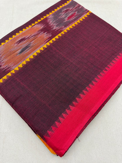 Mati : Maroon Soft Cotton Dhaniakhali Saree with Kotki Stripes image 5