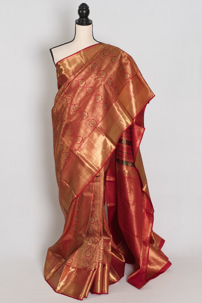 Brinda : Dark Red & Gold Bridal Kanjivaram Brocade Saree | Silk Mark Certified image 0
