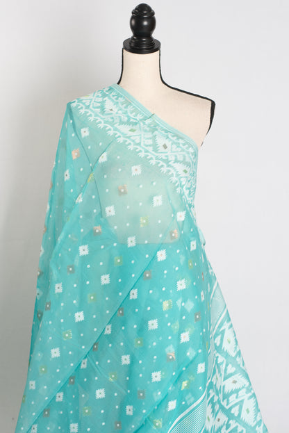 Subha : Sea Blue Blended Soft Cotton Jamdani Bengali Saree image 3