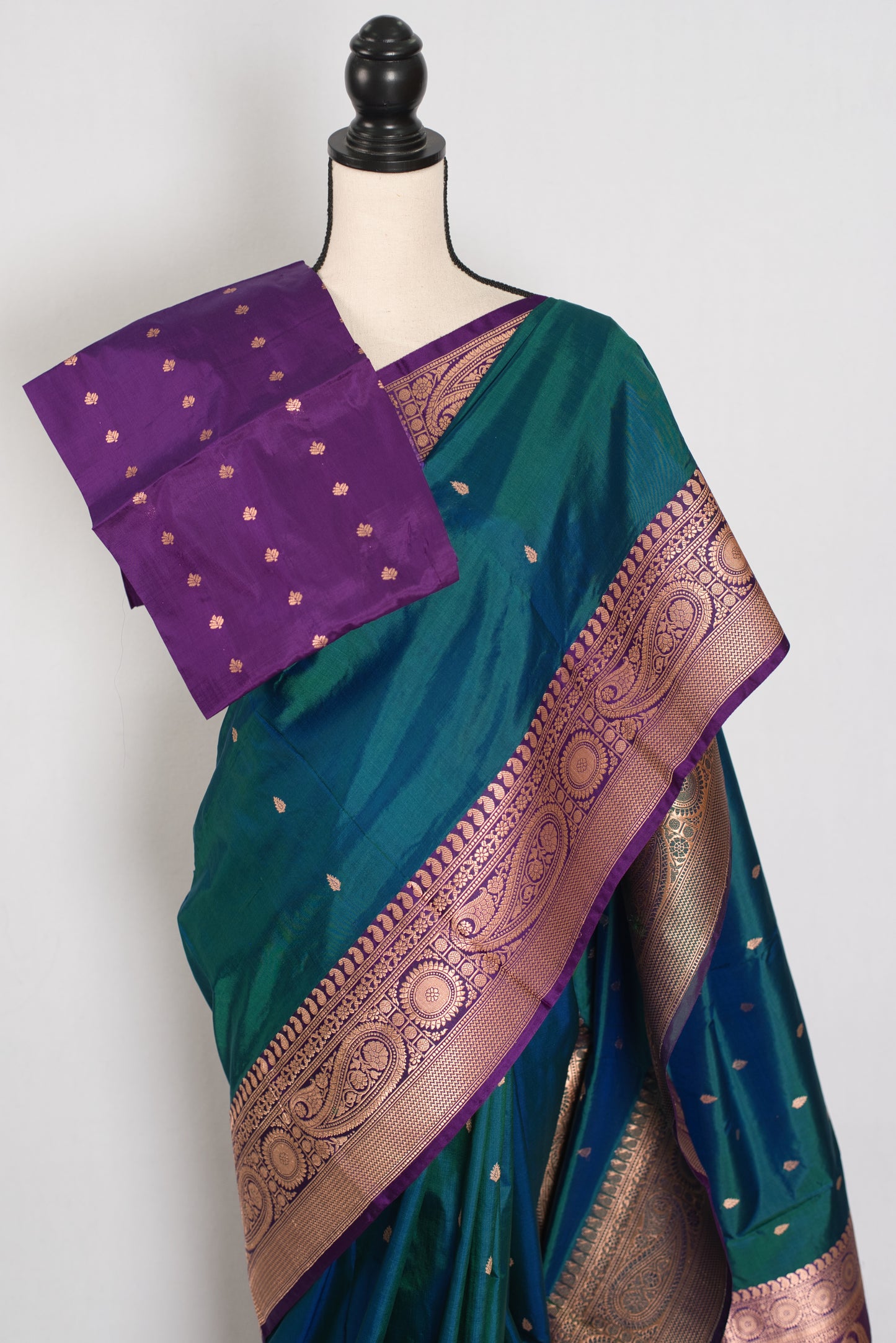 Mayuri | Peacock Green & Purple Pure Banarasi Silk Saree | Silk Mark Certified image 2
