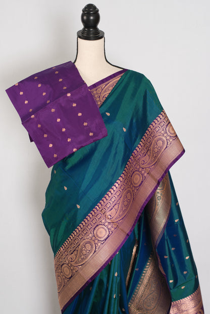 Mayuri | Peacock Green & Purple Pure Banarasi Silk Saree | Silk Mark Certified image 2