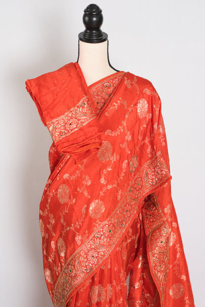 Mahi : Orange and Gold Dola Silk Banarasi Saree – with Hand Embroidery image 2