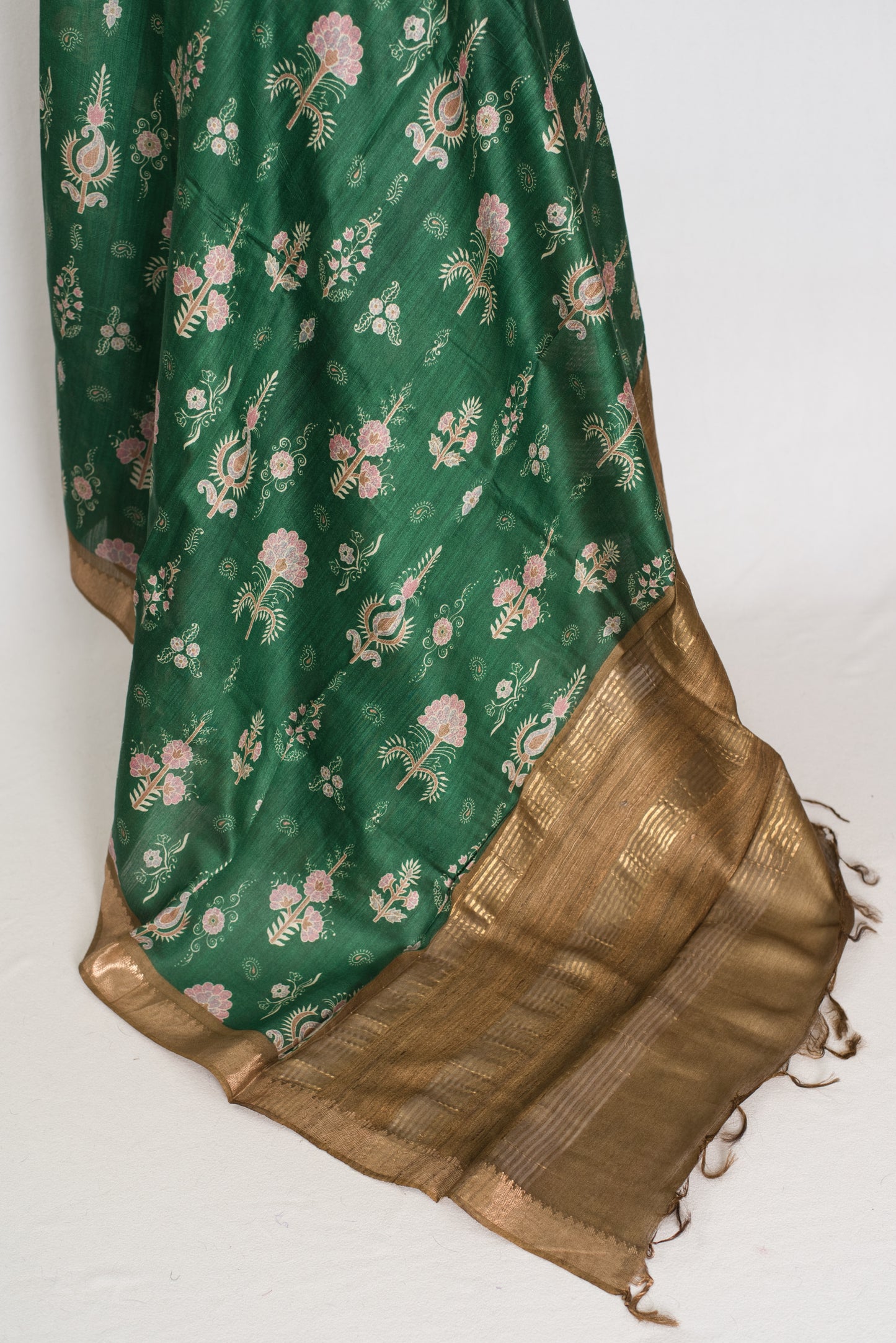 Ahalya | Forest Green Pure Muga Tussar Silk Saree | Contemporary Abstract Prints image 3