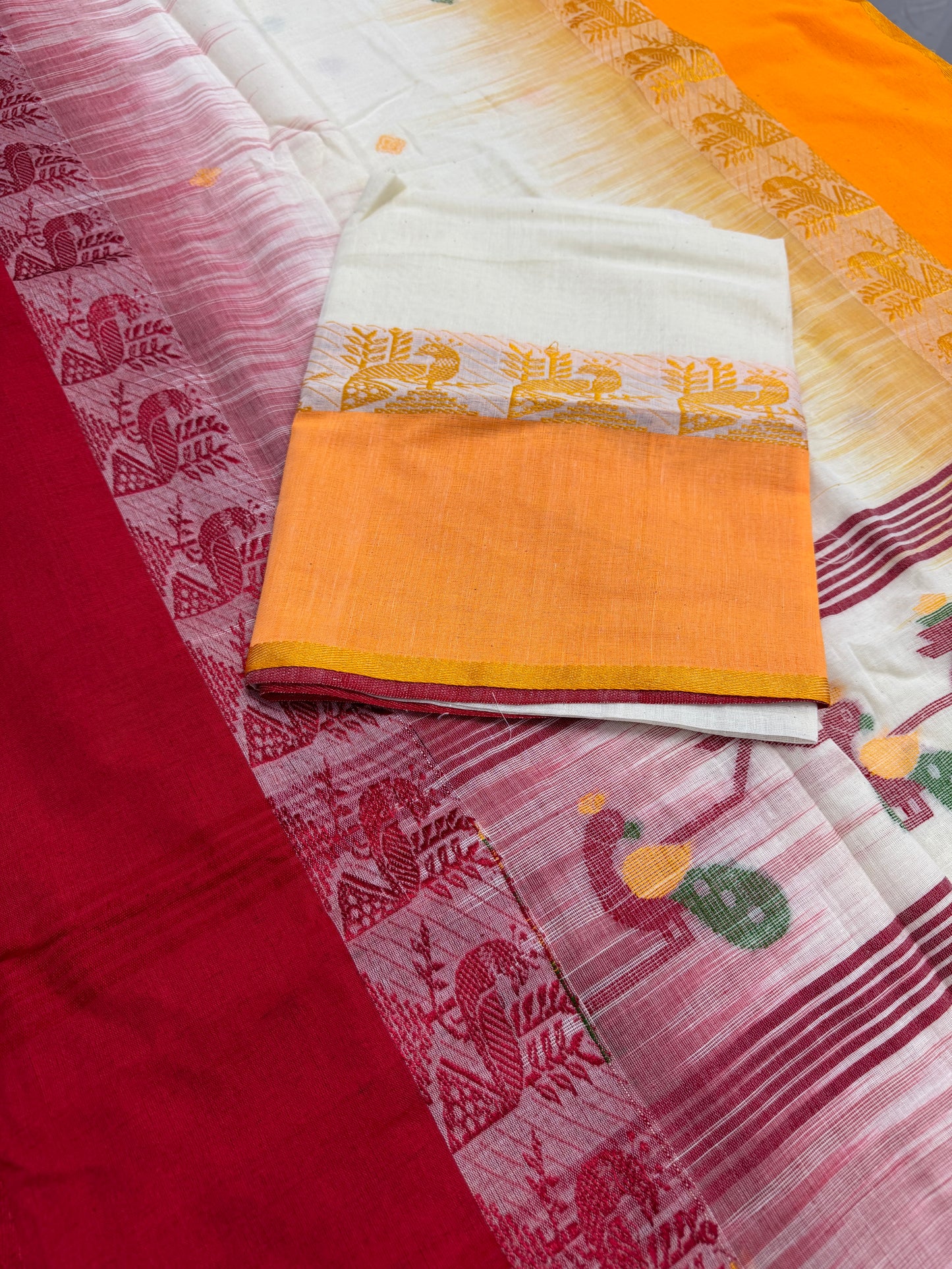 Bidisha : Off White Soft Cotton Bengali Handloom Saree image 1