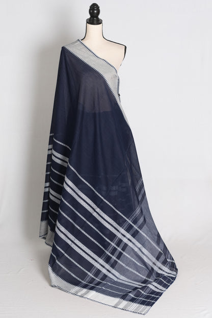 Dark Blue and Grey Dhaniakhali saree — front view
