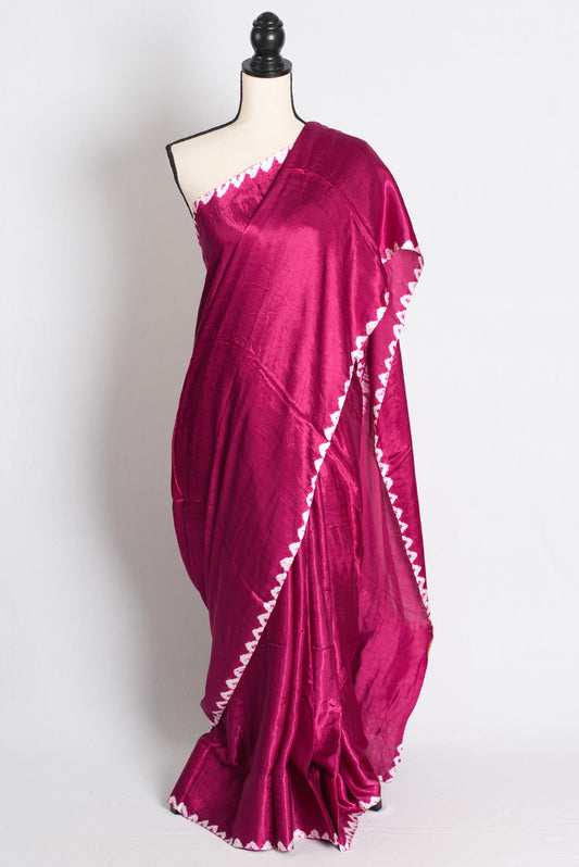 Indira : Magenta Modal Silk Saree with Hand Shibori Border and Zari Tissue Pallu image 0