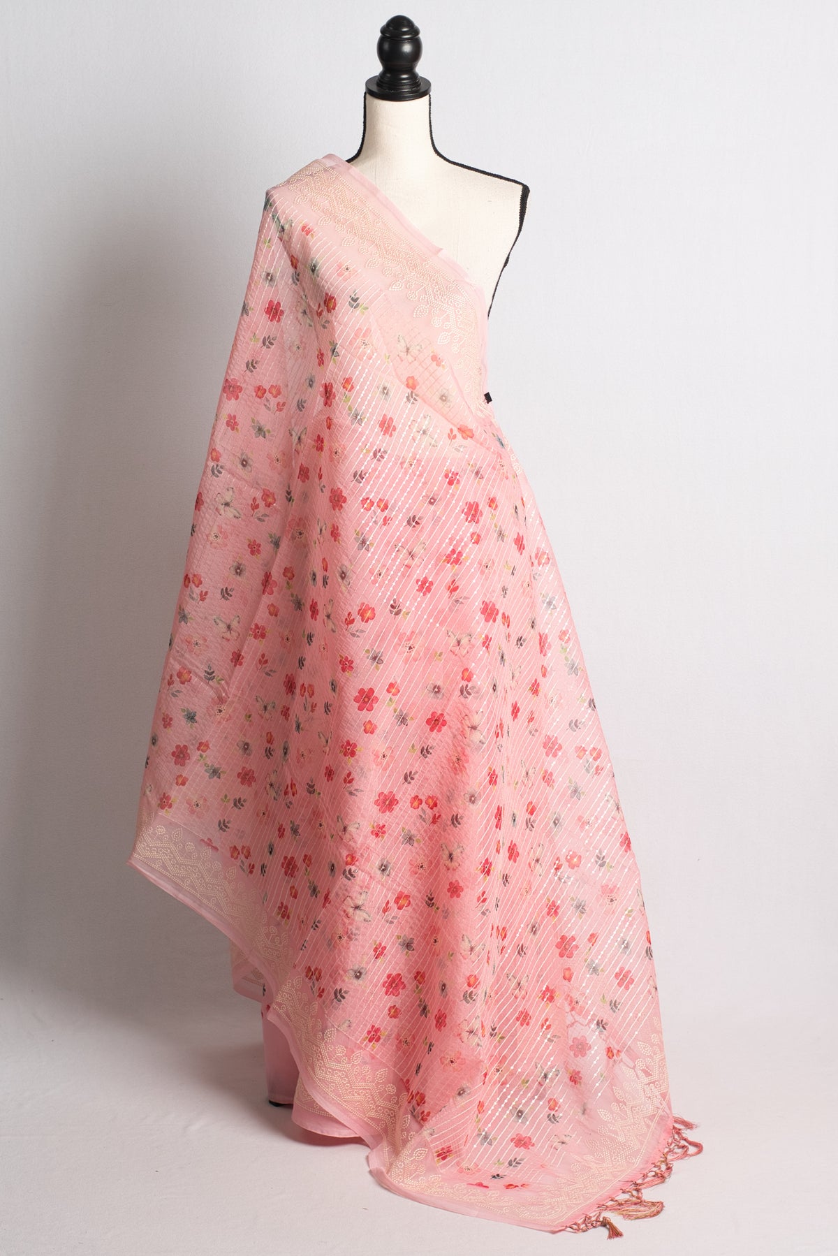Sequin Work Soft Organza Saree with Embroidery Border in Light Pink image 1