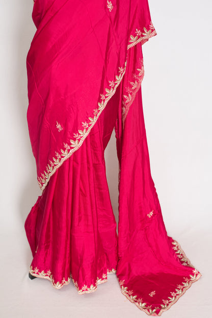 Sunaina: Dark Pink Designer Saree with Zardosi & Stone Work | Partywear image 5
