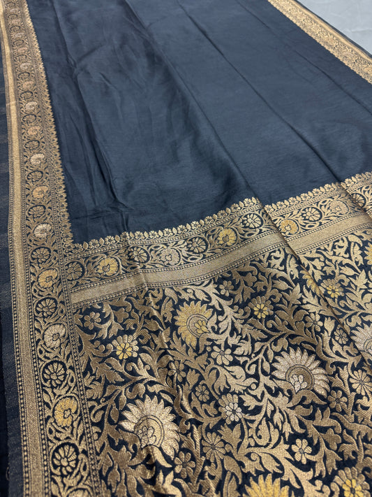 Sumita : Budget Friendly Blended Valkalam Banarasi Saree in Dark Grey image 0