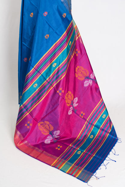 Rashmi : Lightweight Bishnupur Katan Silk Saree in Peacock Blue and Purple image 3