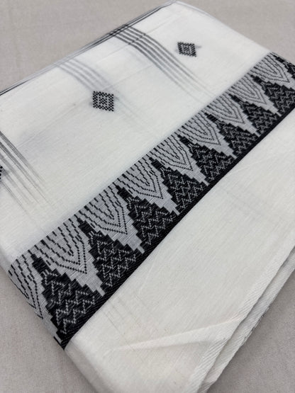 Maya : Off White and Black Soft Cotton Dhaniakhali Saree with Temple Border image 3