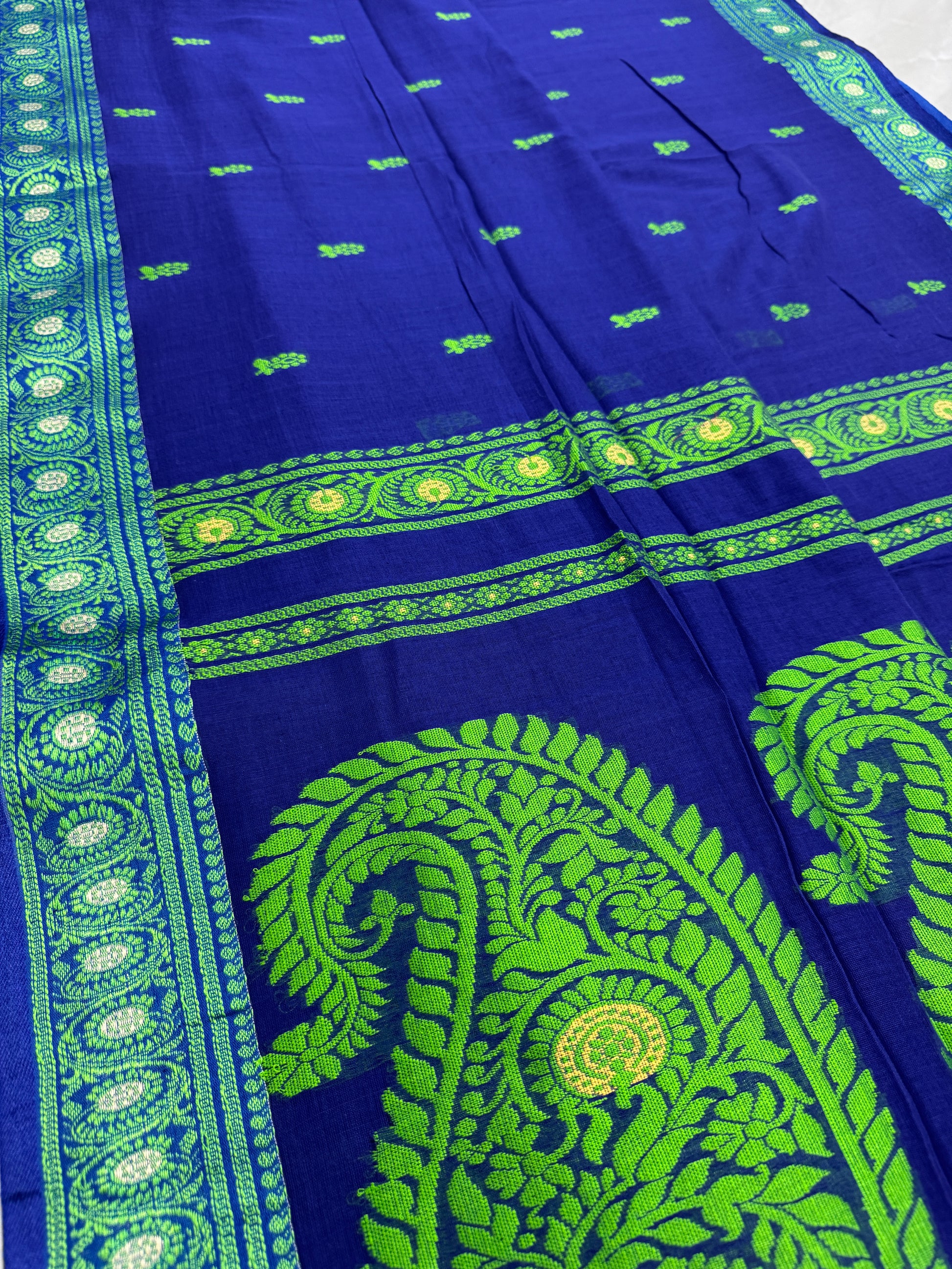 Gayetri : Blue and Green Cotton Baluchari Saree image 0