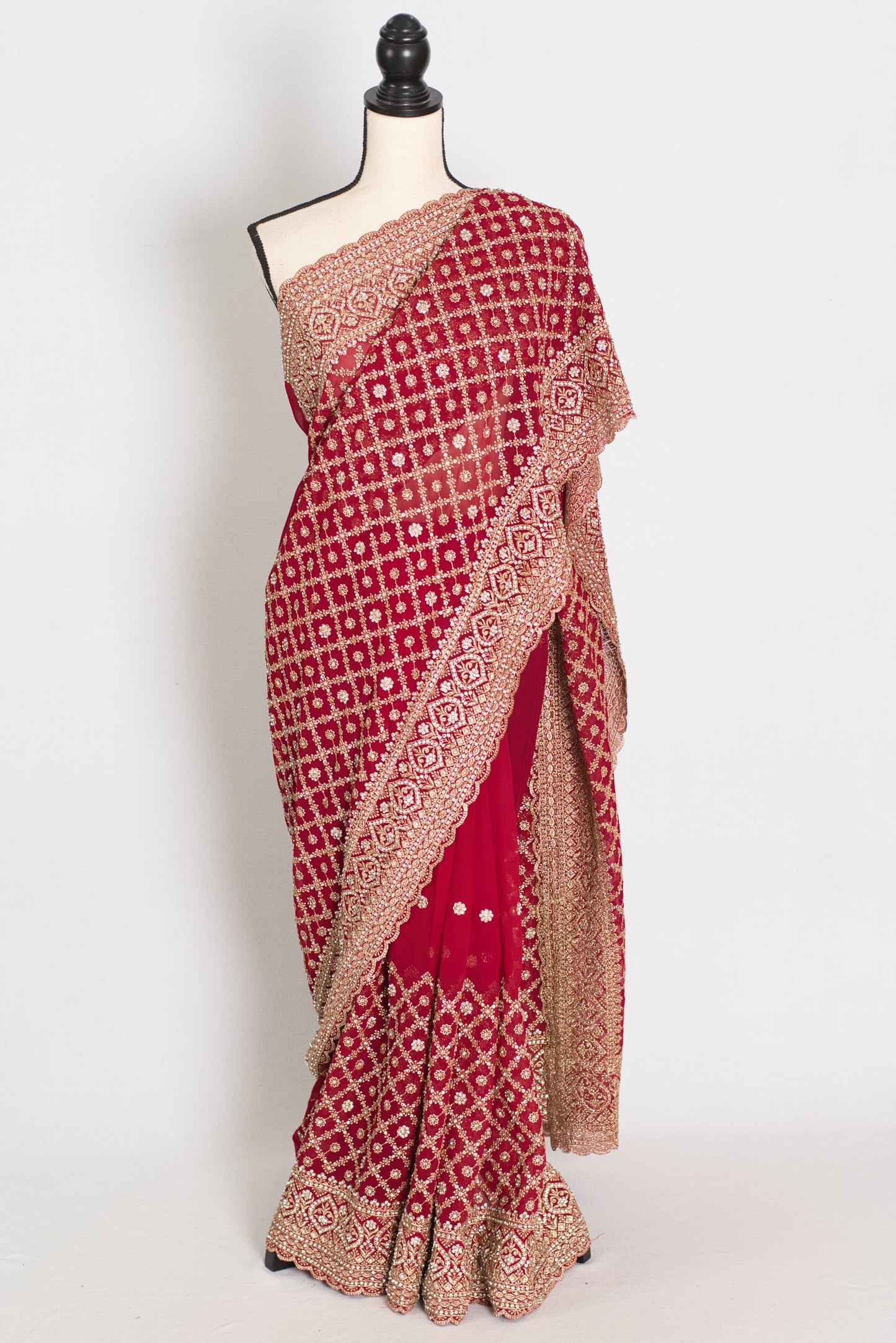 Heema | Dark Red Georgette Bridal Saree | Royal Festive & Wedding Wear image 0