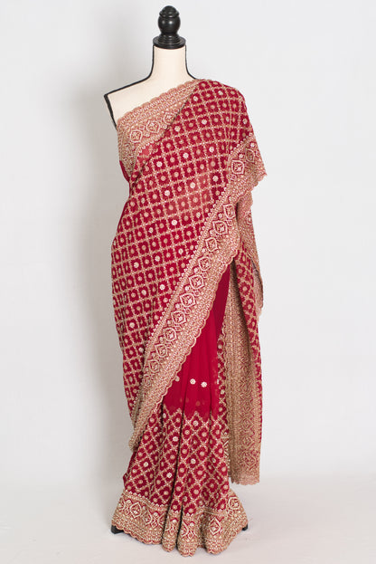 Heema | Dark Red Georgette Bridal Saree | Royal Festive & Wedding Wear image 0