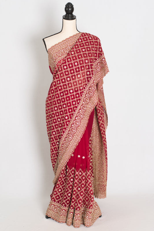 Heema | Dark Red Georgette Bridal Saree | Royal Festive & Wedding Wear image 0