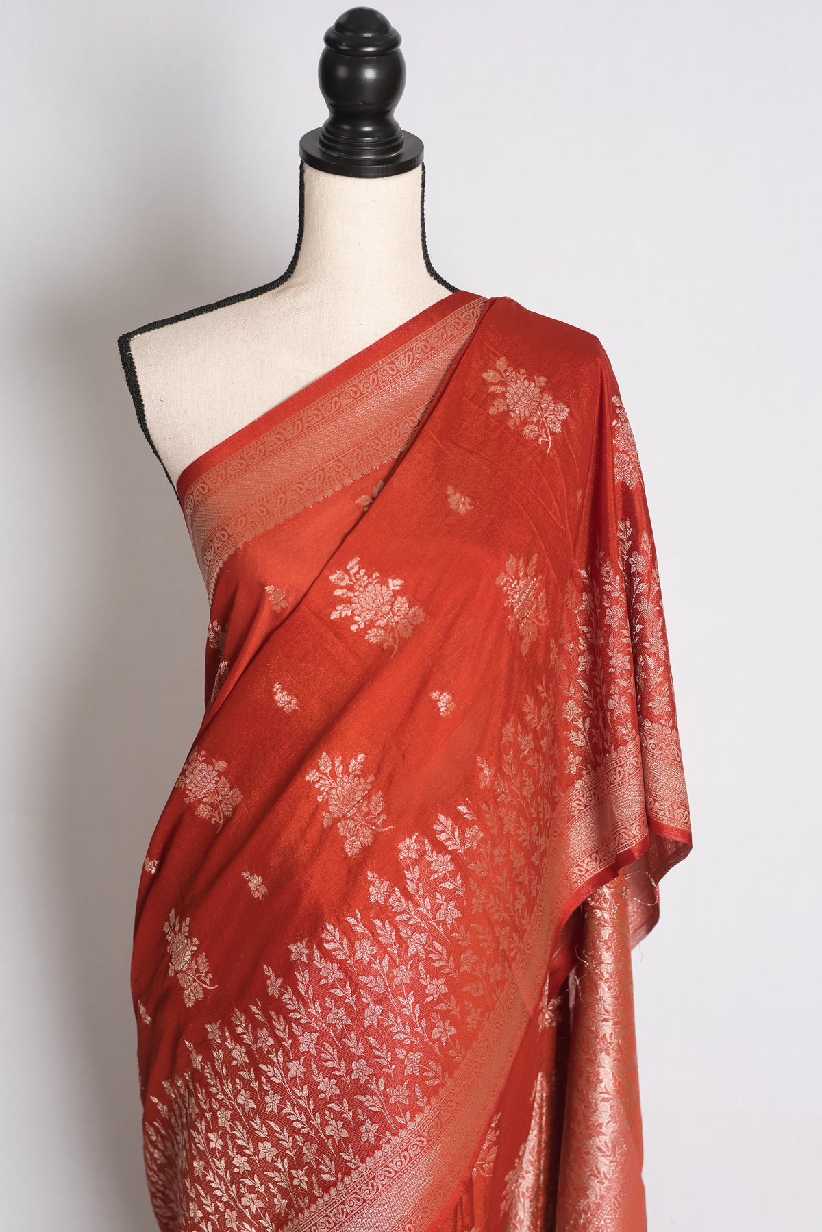 Priya: Rust Brown Lightweight Semi Georgette Banarasi Saree image 6