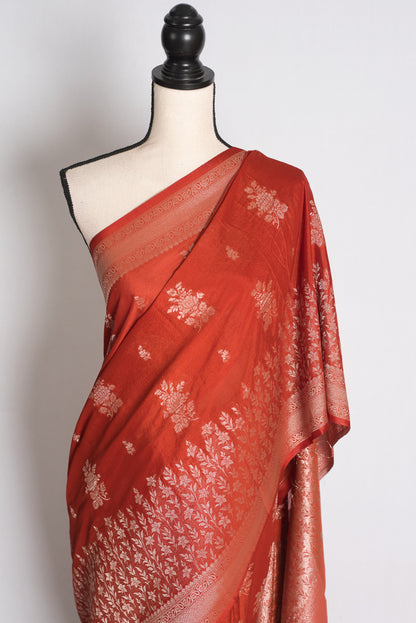 Priya: Rust Brown Lightweight Semi Georgette Banarasi Saree image 6