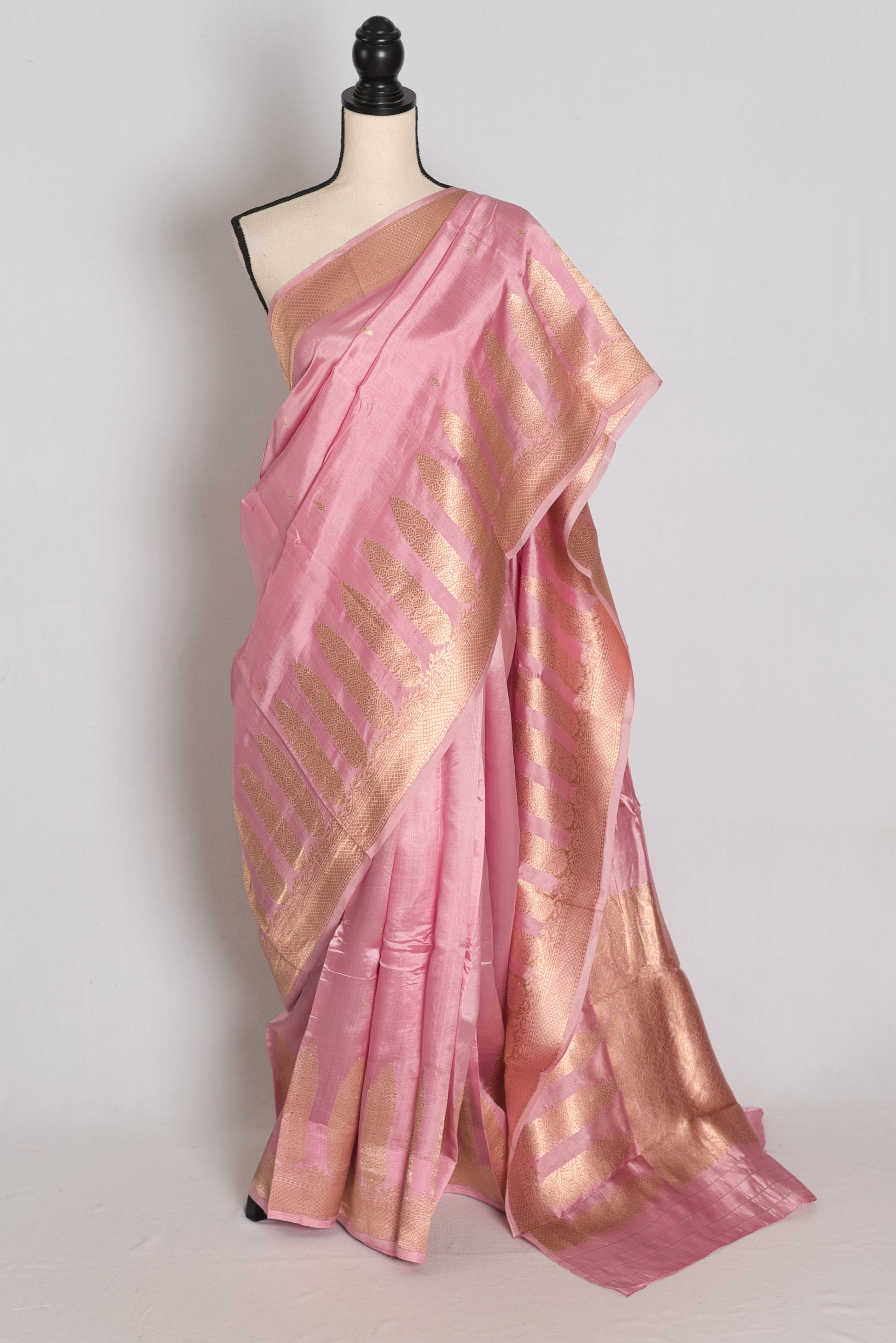 Neha : Onion Pink and Gold Satin Katan Pure Silk Banarasi Saree | Silk Mark image 0
