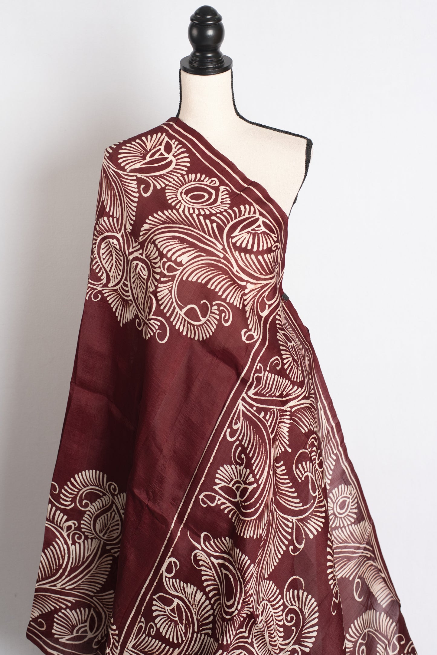 Kavya - Coffee Brown Batik Handcrafted Pure Silk Saree image 3