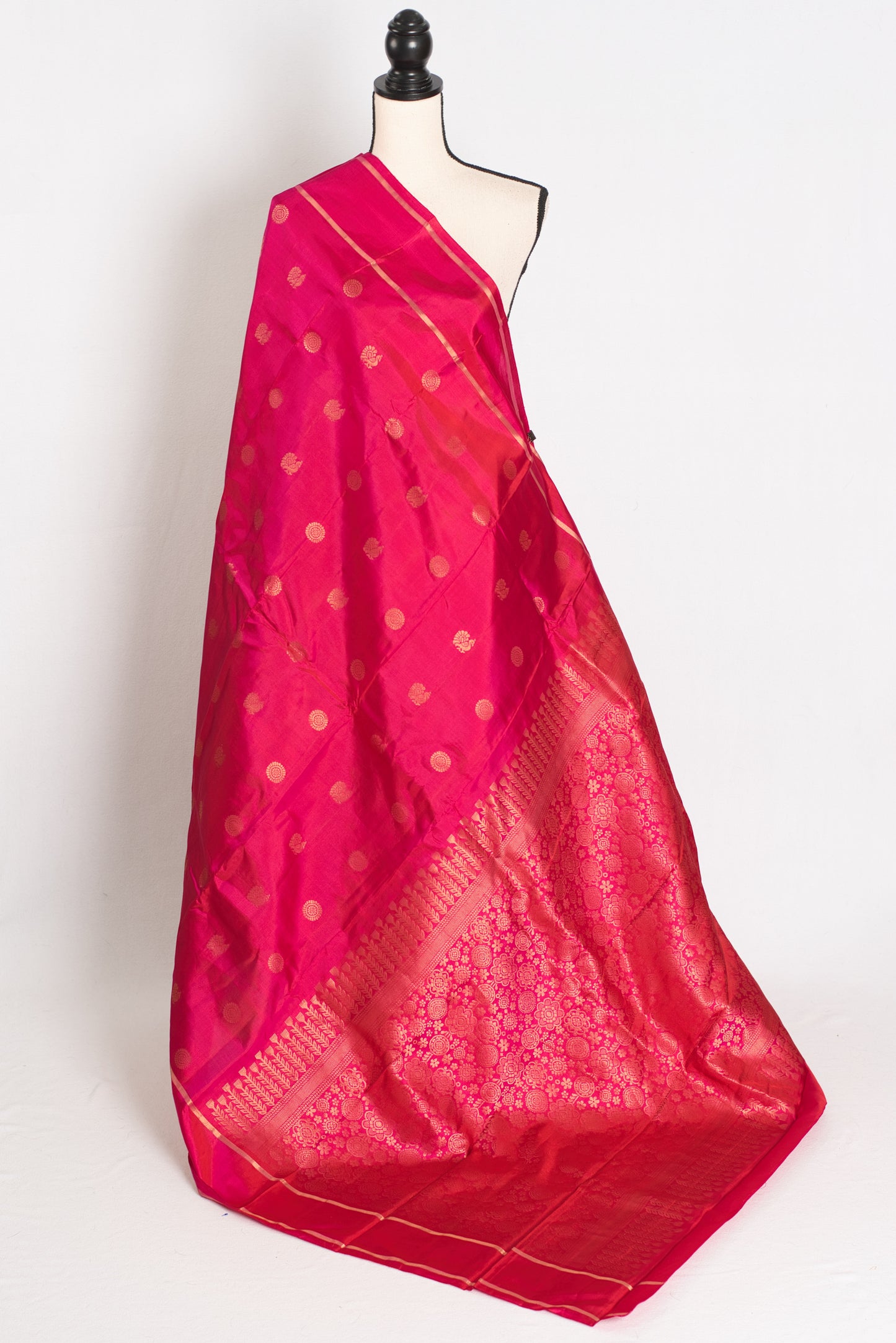 Ira: Rani Pink Handloom Kanjivaram Silk Saree with Traditional Peacock Motifs image 1