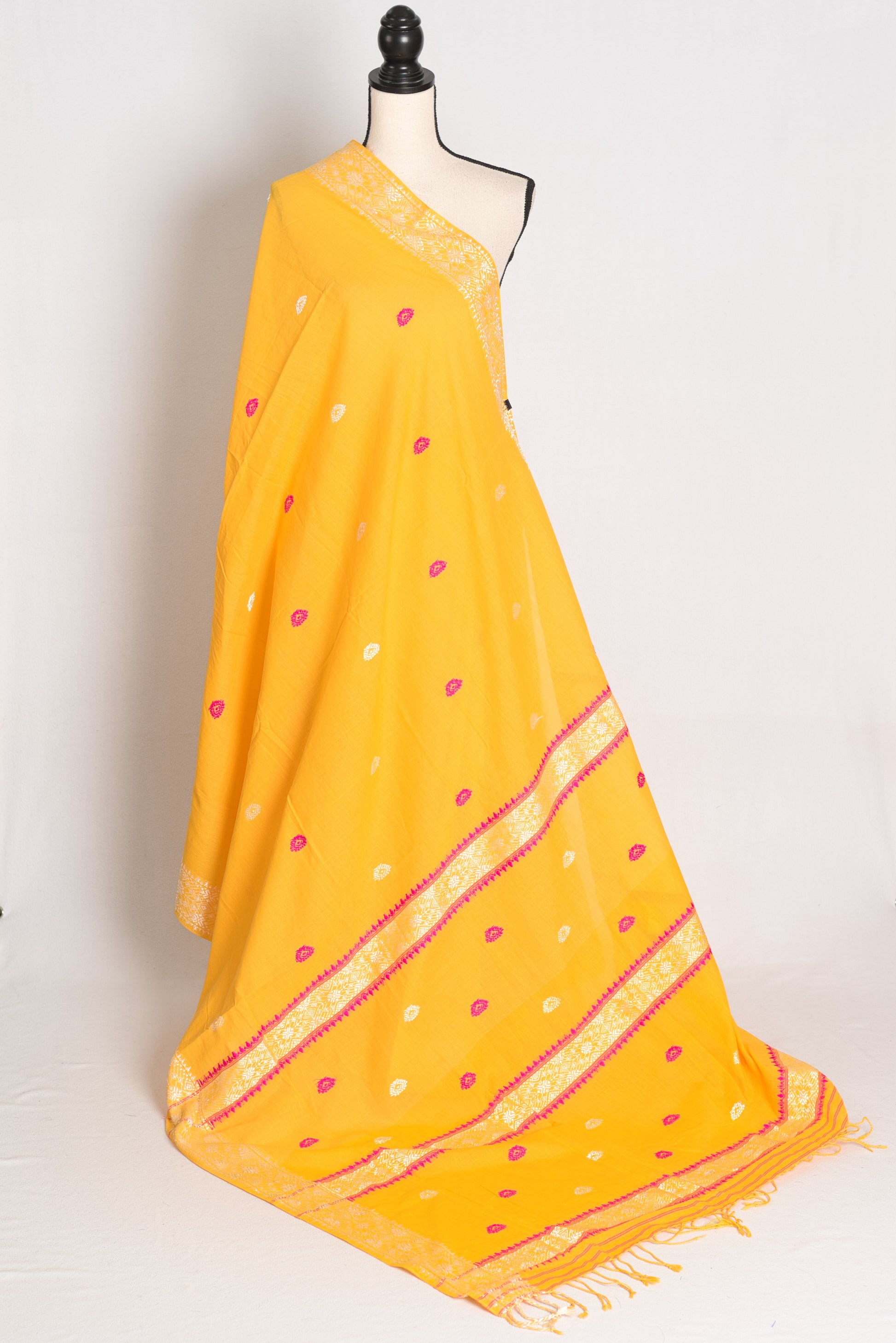 Sanya : Bright Yellow Pure Cotton Assamese Handloom Saree image 2