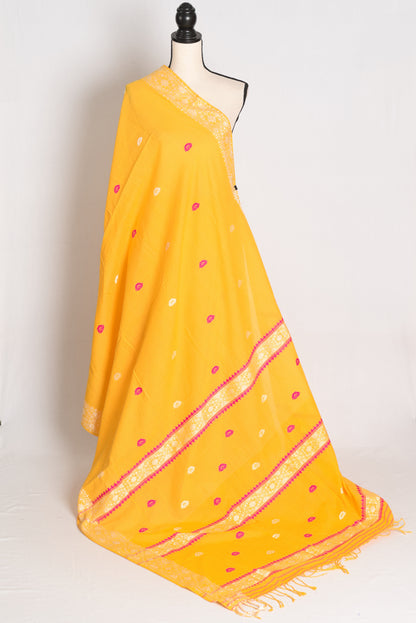 Sanya : Bright Yellow Pure Cotton Assamese Handloom Saree image 2