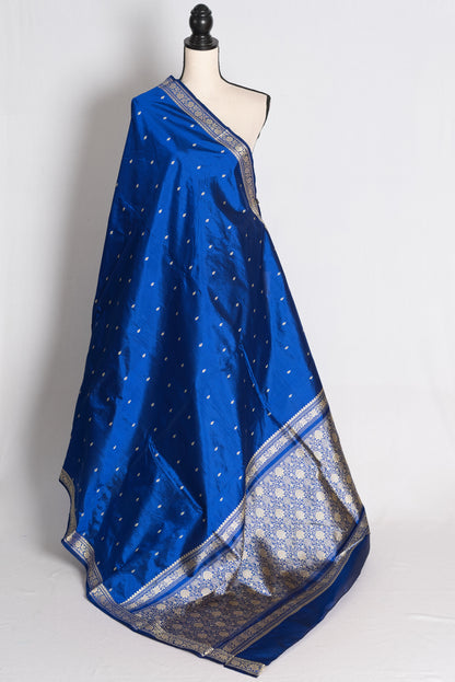 Mrinal: Dark Blue Pure Katan Banarasi Silk Saree image 1