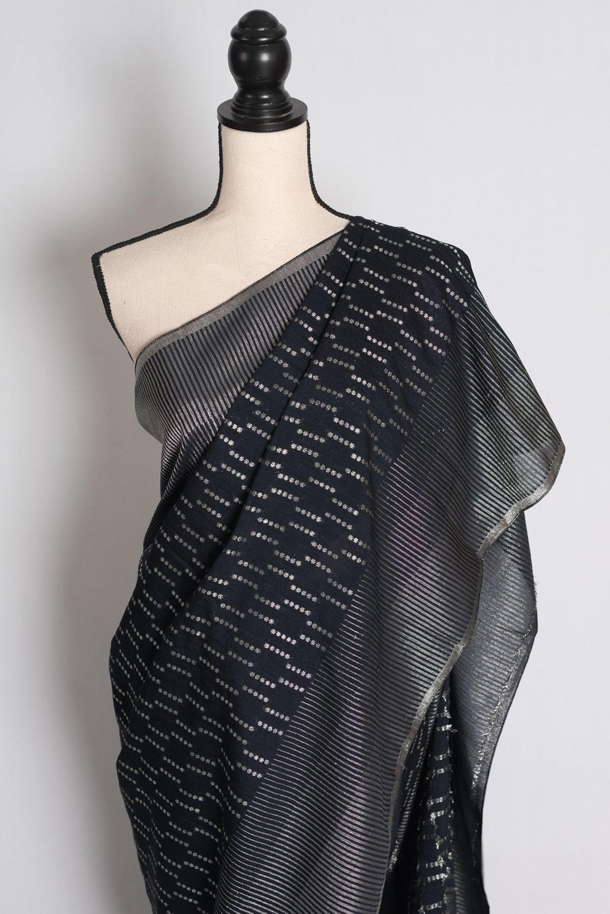 Sia: Raven Black and Silver Semi Georgette Banarasi Saree image 5