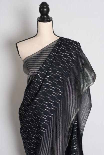 Sia: Raven Black and Silver Semi Georgette Banarasi Saree image 5