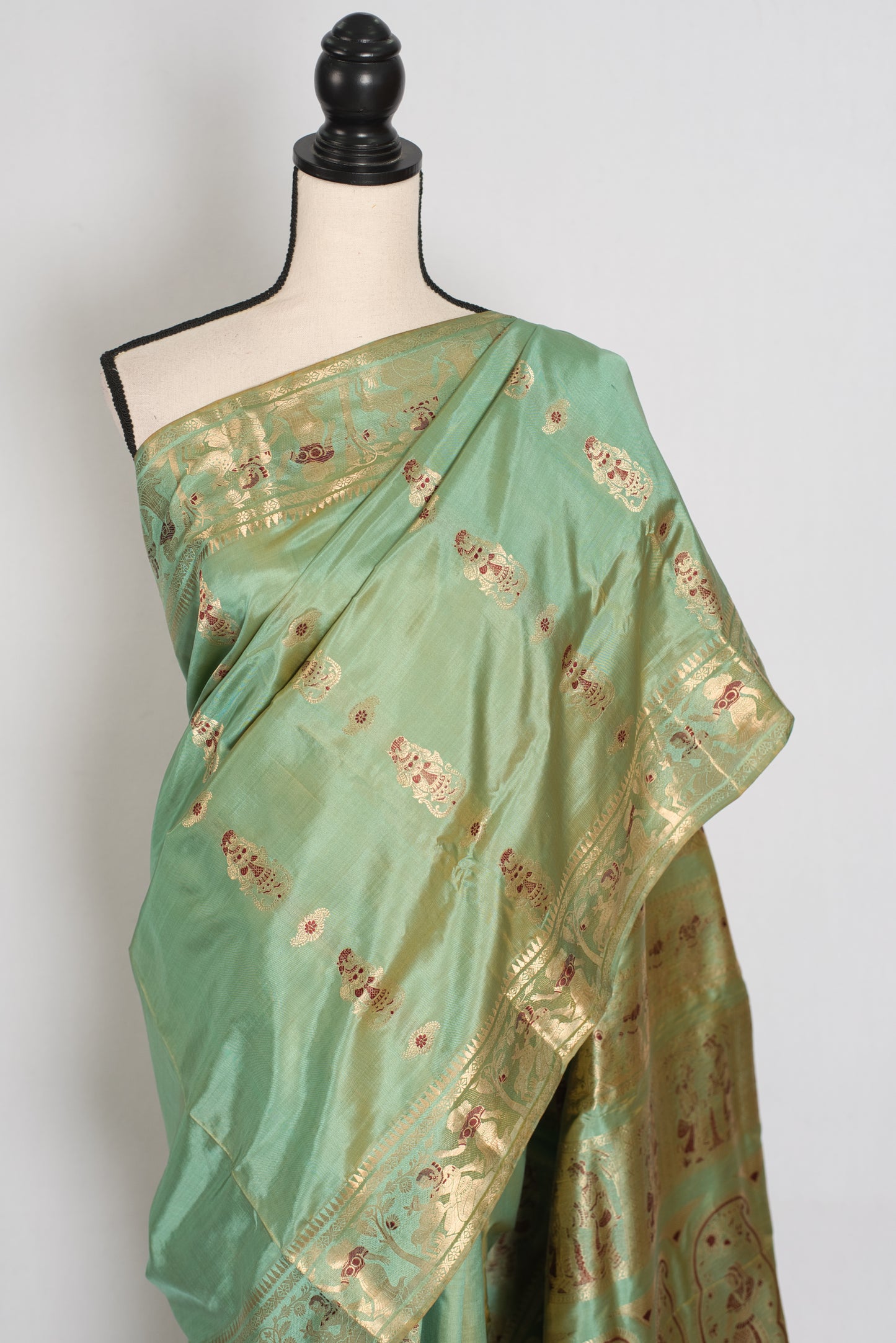 Vibha | Pastel Sea Green Handwoven Minakari Swarnachari Saree | 40 Size Blouse image 7