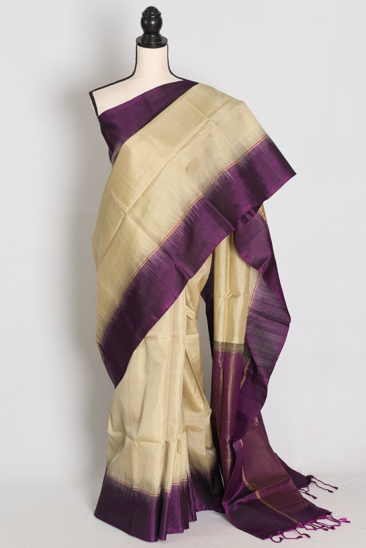 Lata : Clayish Brown and Deep Purple Lightweight Kanjivaram Silk Saree image 0
