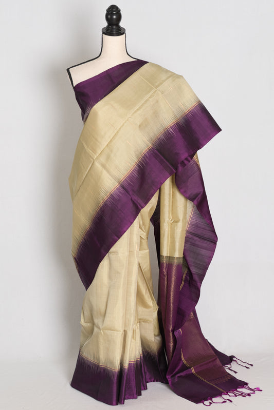 Lata : Clayish Brown and Deep Purple Lightweight Kanjivaram Silk Saree image 0