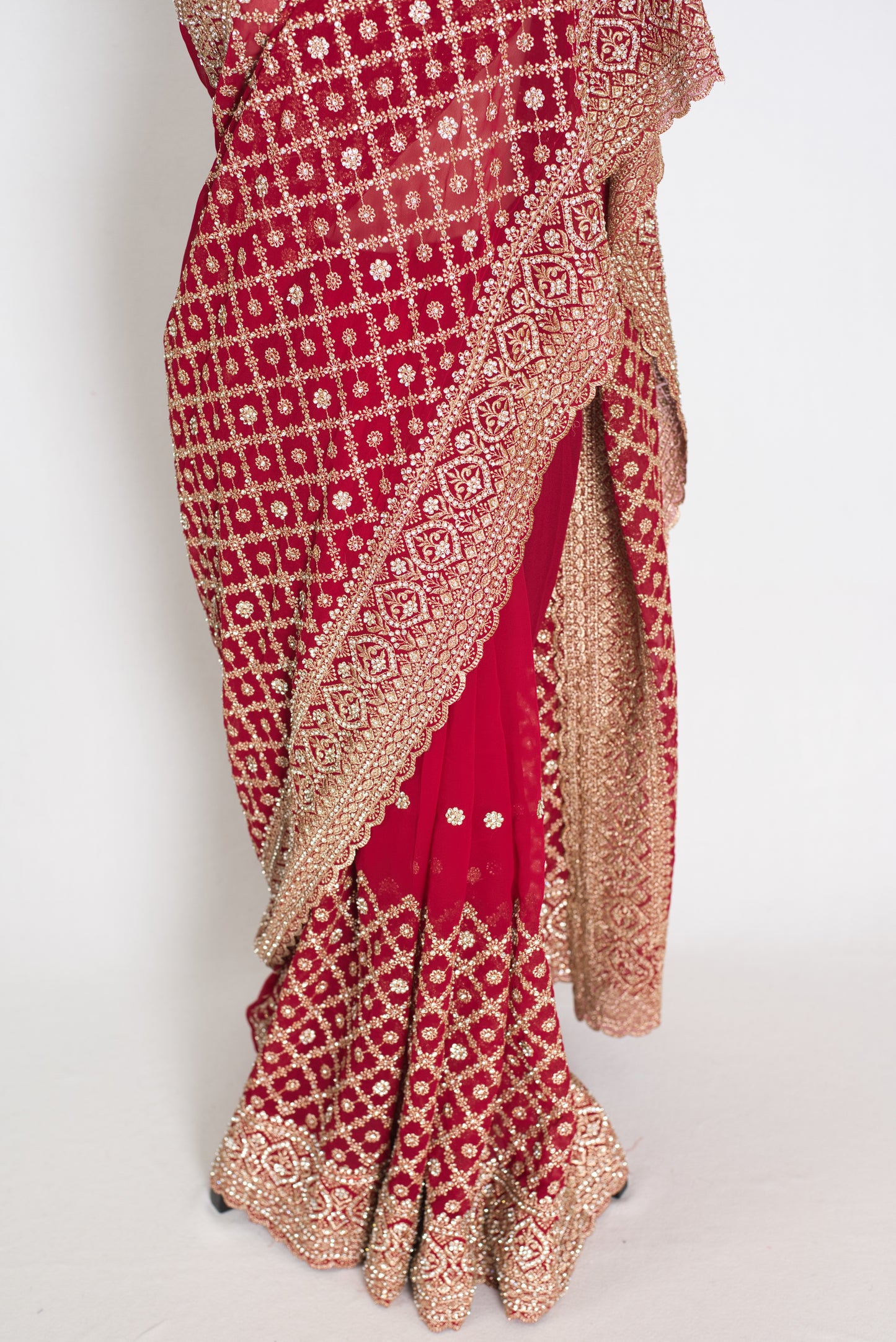 Heema | Dark Red Georgette Bridal Saree | Royal Festive & Wedding Wear image 5
