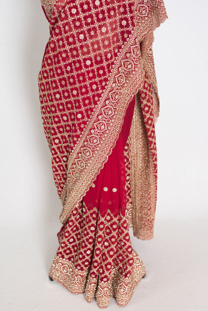 Heema | Dark Red Georgette Bridal Saree | Royal Festive & Wedding Wear image 5