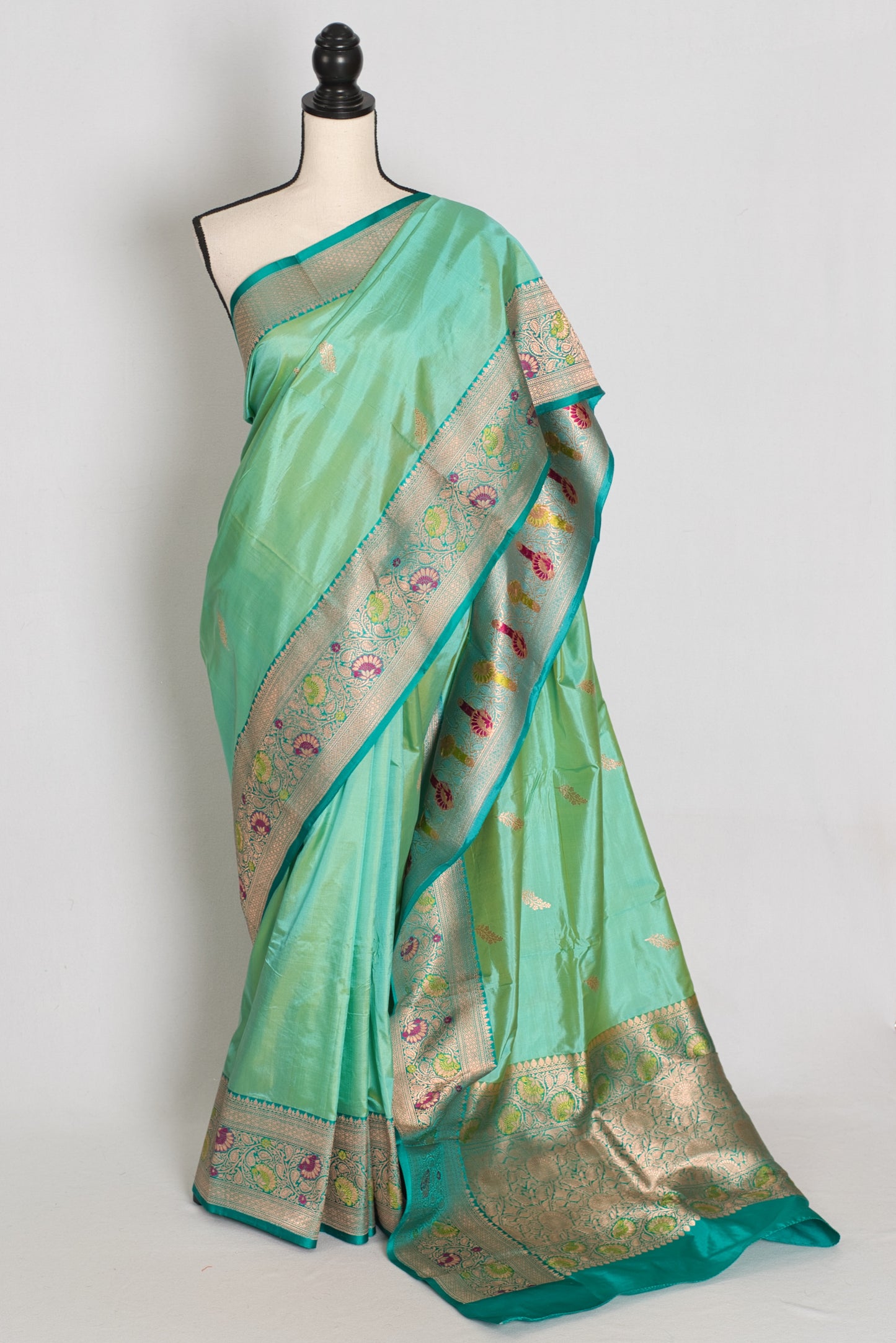 Mehuli : Sea Green Meenakari Handwoven Banarasi Silk Saree | Silk Mark Certified image 0