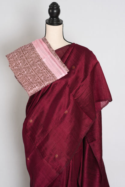 Shital : Maroon Borderless Pure Raw Silk Banarasi Saree | Antique Gold image 2