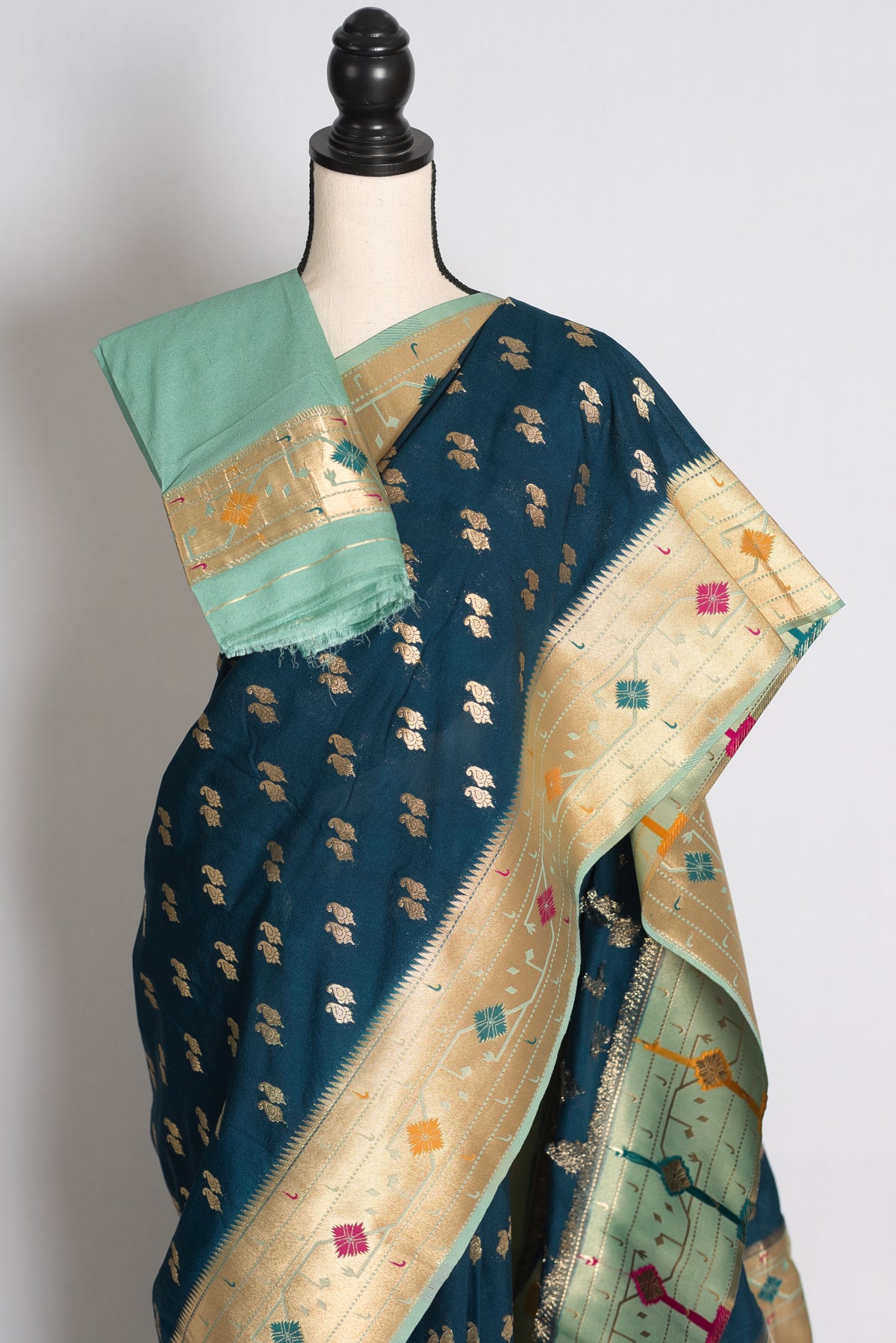 Sangiya: Blue Paithani Semi Silk Saree with Light Blue Border image 2