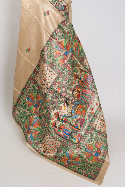 Gauri: Hand-Painted Madhubani Tussar Silk Saree | Silk Mark Certified image 4