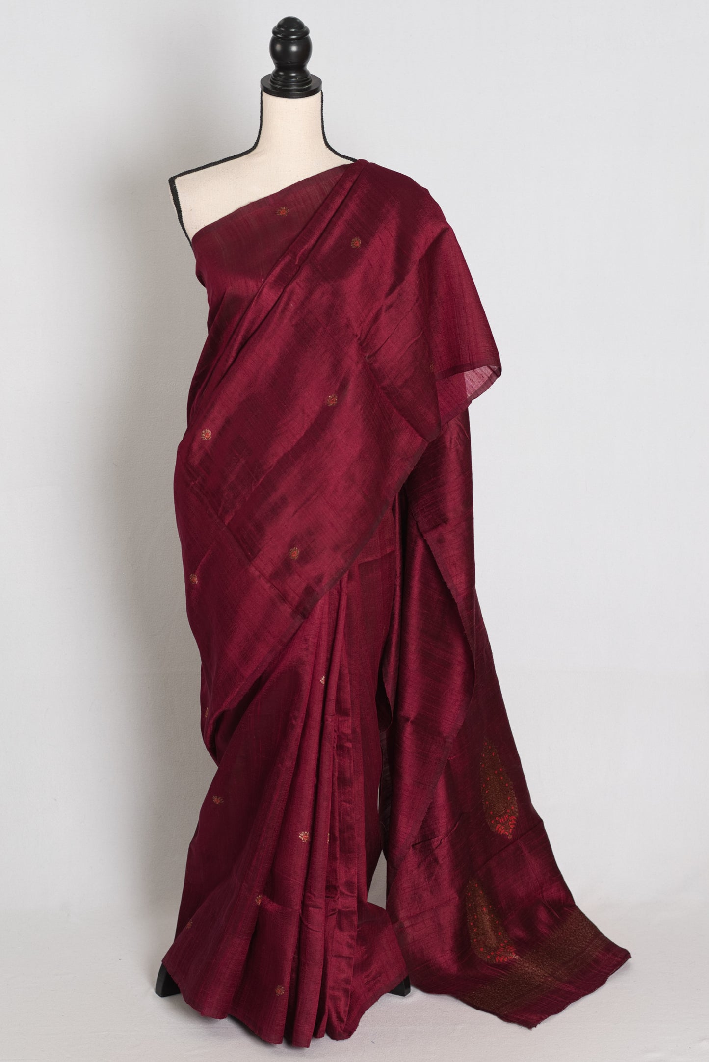 Shital : Maroon Borderless Pure Raw Silk Banarasi Saree | Antique Gold image 0