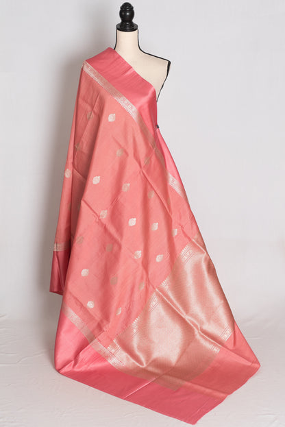 Anisha : Pastel Pink Tussar Silk Banarasi Saree with 36 Size Blouse image 3