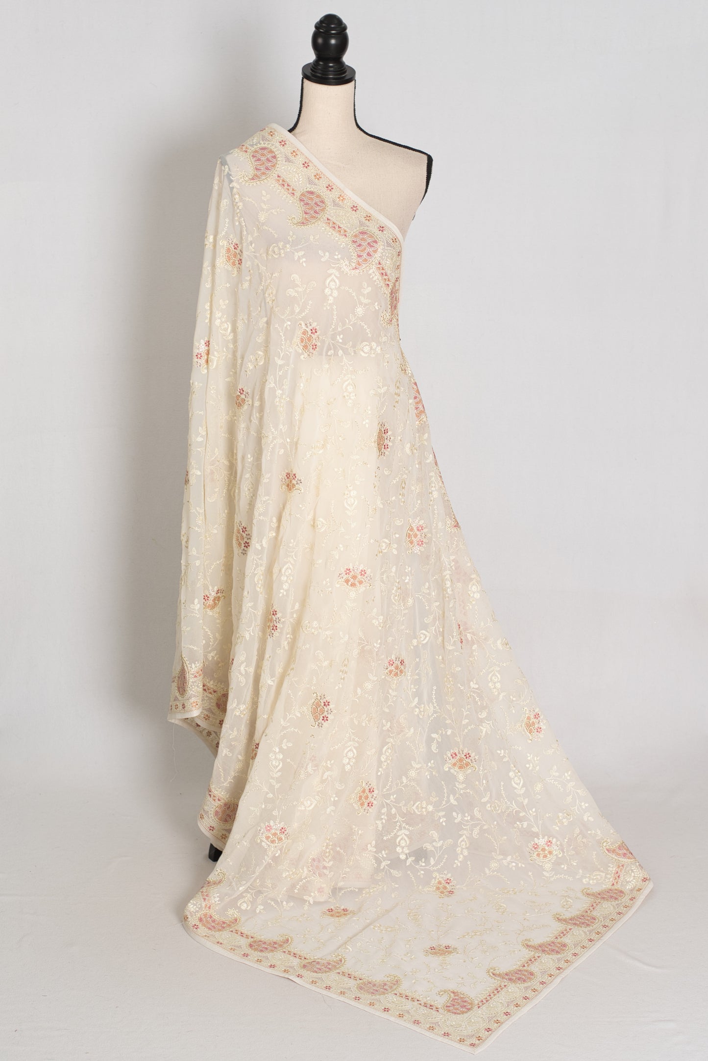 Shaba : Off-White Georgette Embroidered Cocktail Partywear Saree image 1