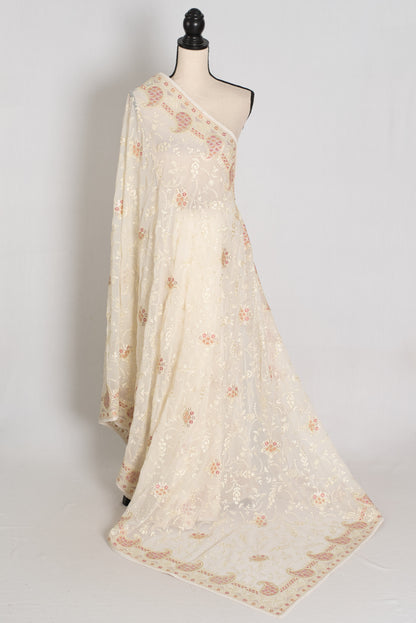 Shaba : Off-White Georgette Embroidered Cocktail Partywear Saree image 1