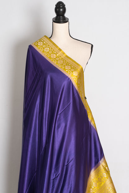 Shruti: Purple and Green Semi Mashru Valkalam Banarasi Saree with 38 Size Blouse image 6