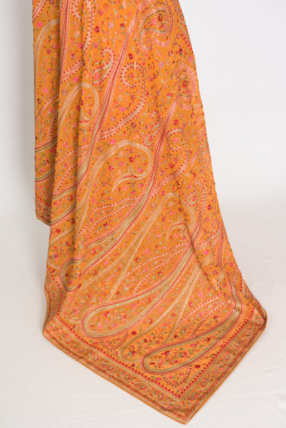 Haldi | Turmeric Yellow Georgette Saree | All-Over Kashmiri Embroidery image 5