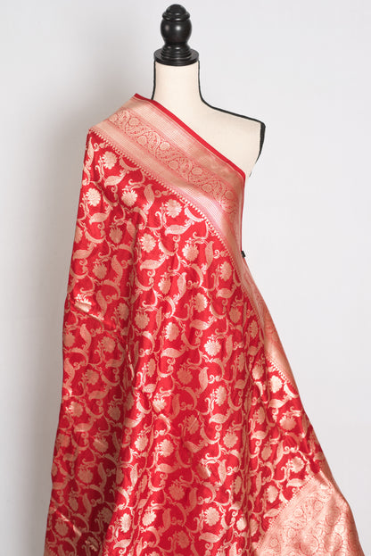 Subha : Red and Gold Katan Silk Jangla Bridal Banarasi Saree image 3